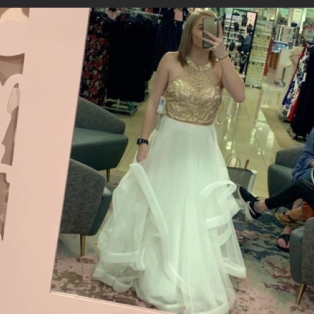 Embroidered 2 piece prom dress